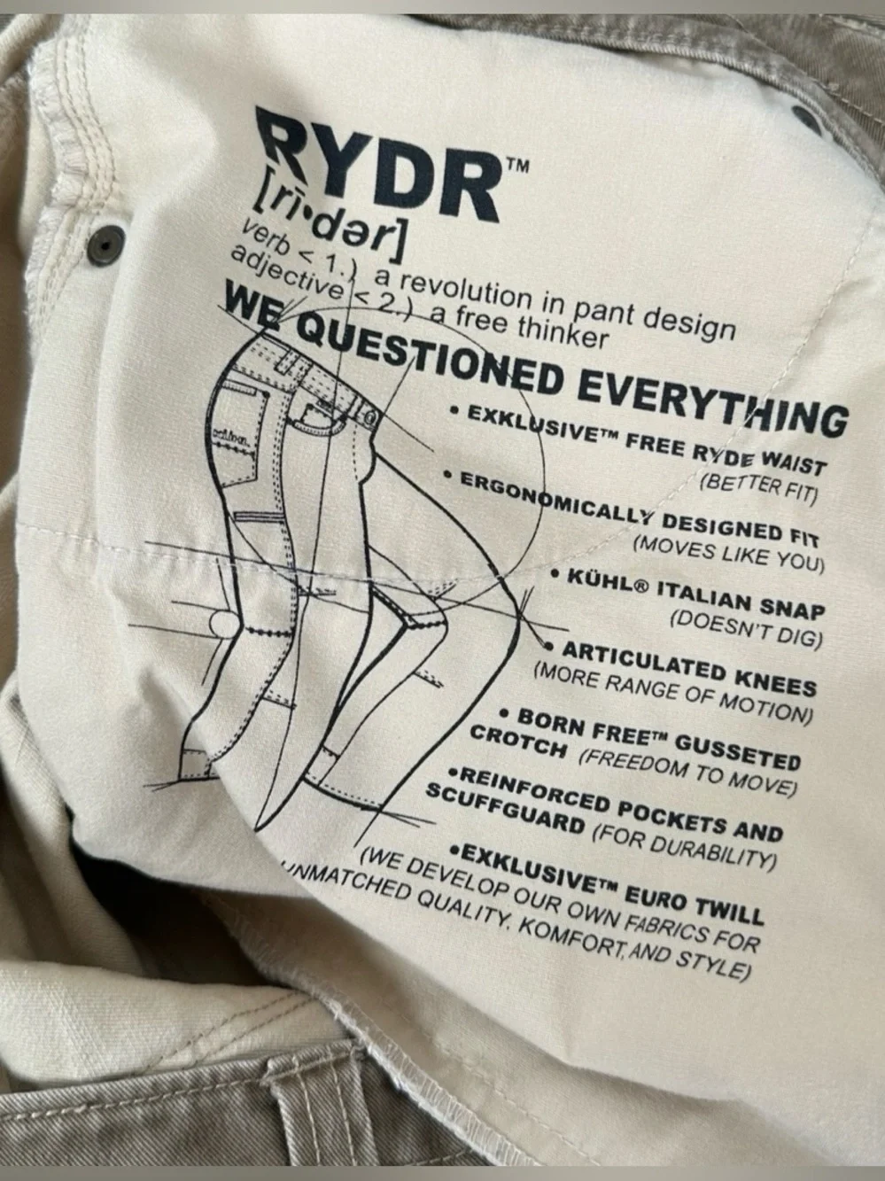 Kuhl Rydr Khaki Brown Anatomical Hiking Outdoor Rugged Work Pants Men’s Sz 36x30